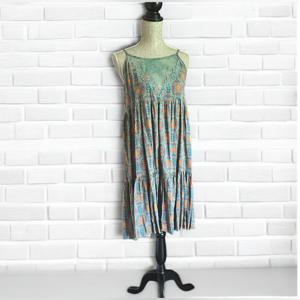 NATURAL LIFE Blue and Orange Sleeveless Scoop Neck Midi Dress